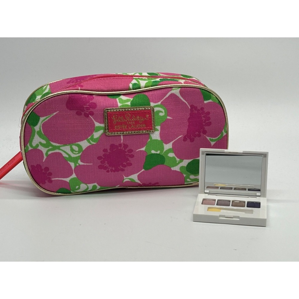 Vtg ESTEE LAUDER Cosmetic Makeup Bag by LILLY PULITZER w/ Eyeshadow Pallet NOS